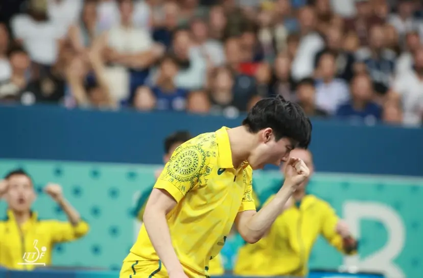Hwan Bae celebrating a point won in competition